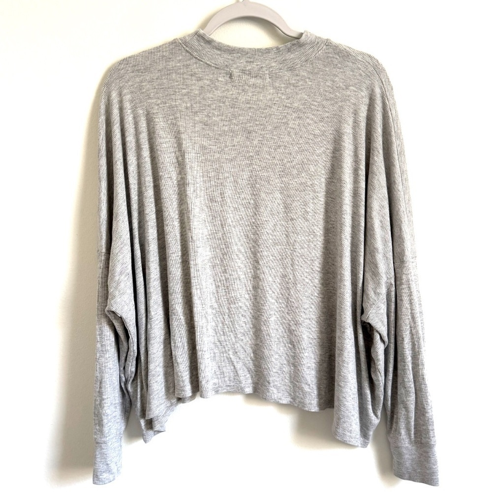 Joah Brown Oversized Ribbed Knit Long Sleeve Top One Size Gray Slouchy Crop - Picture 4 of 7